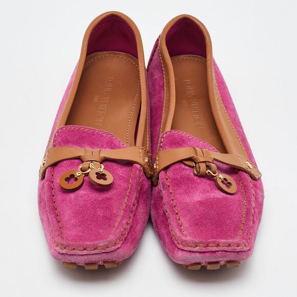 Louis Vuitton Pink/tan Suede And Leather Charm Slip On